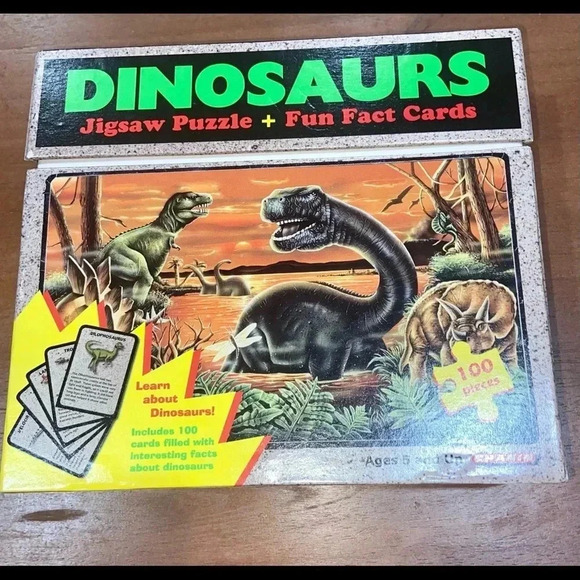 NWOT/Flip top box dinosaurs jigsaw puzzle & fun fact cards - Picture 1 of 1